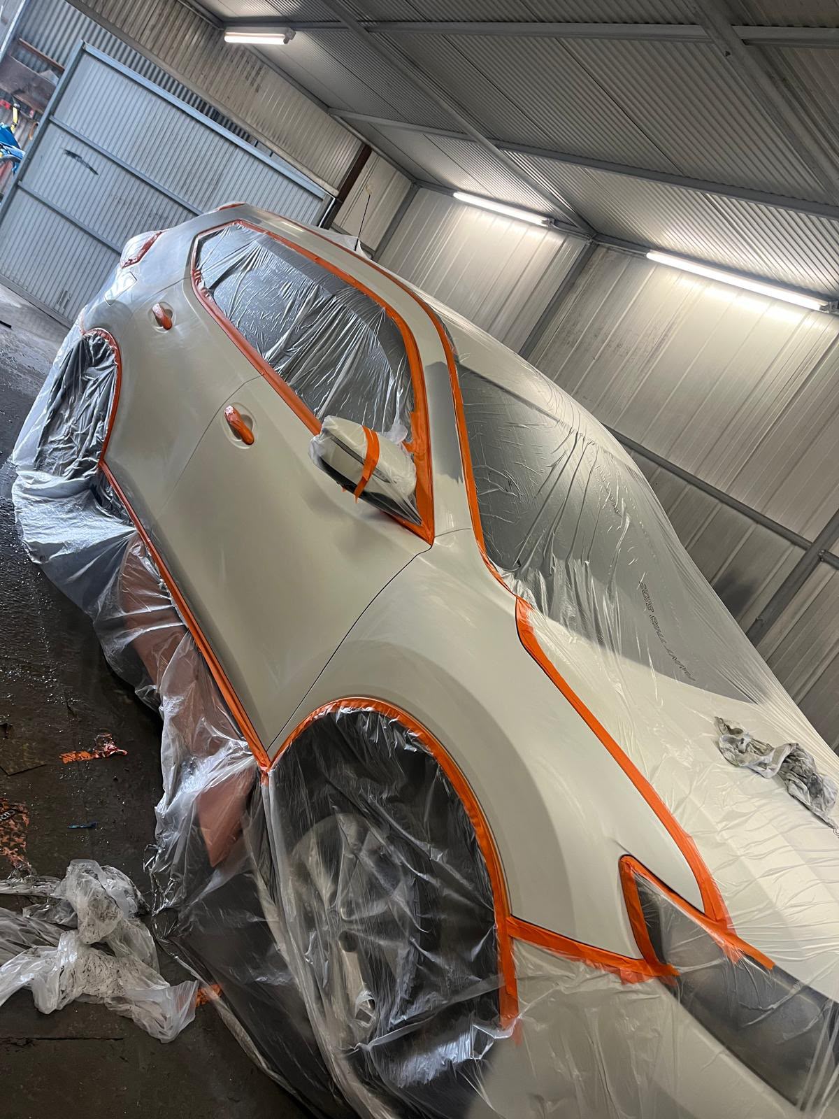 Vehicle masked for spray painting